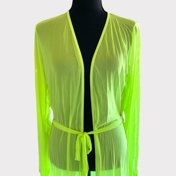 Kelly Green Sheer Mesh Maxi Loungewear Tie Front Robe Size X-La…BALLETCORE - Picture 3 of 9